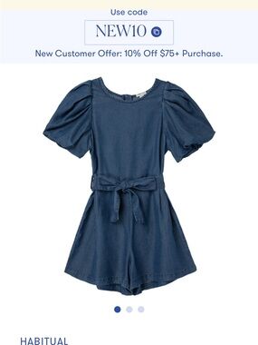 Habitual Indigo Denim Romper with Puff Sleeves